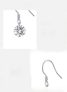 Détail macro d'une boucle d'oreille en moissanite D VVS1 et crochet en argent 925