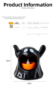 Black ghost LED candle lamp with orange flame light and 8x7x8cm size dimensions