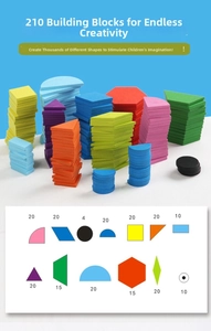 Detailed list showing 180 colorful geometric wooden puzzle pieces in various shapes