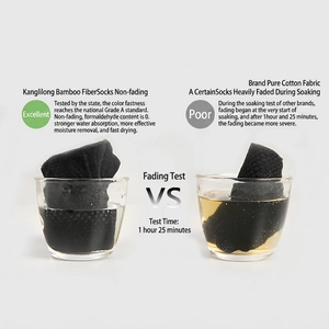 Bamboo fiber black socks showing colorfast and moisture-wicking technology results
