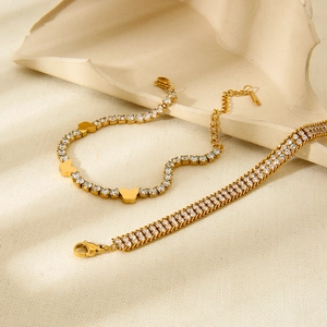 18K gold plated stainless steel bracelets with zircon butterfly and triple row stones
