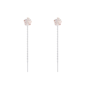 Elegant S925 sterling silver tassel earrings with iridescent white rose flowers