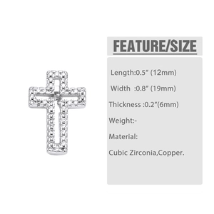 Detailed size chart of hollow cross pendant in copper with cubic zirconia stones