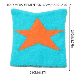 Detailed size guide for blue knit star beanie with 56-60cm head measurement specs