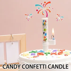 Surprise Birthday Candle Automatic Candy Confetti Ejection Cake Topper Musical Decoration Party Accessory Plastic Paraffin