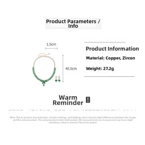 Détails du coffret collier et boucles d'oreilles épi de blé en cuivre et zircon vert