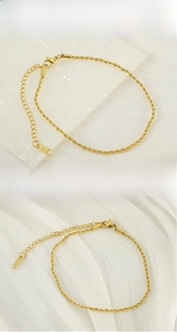 Detail of 18k gold plated stainless steel rope chain anklet with lobster clasp