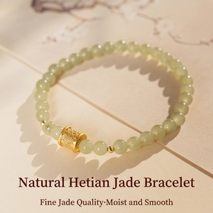 New Chinese Style Hetian Jade Bracelet With Copper Fu Pendant Agate Beads For Women Elegant Jewelry