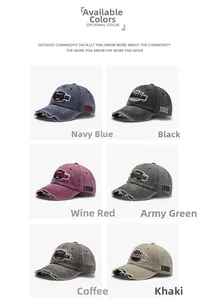 Detailed view of six vintage washed baseball caps with 1968 side embroidery and distressed brims