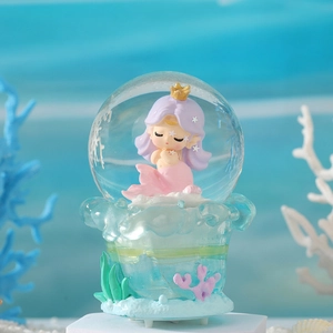 Mermaid princess glowing crystal ball night light with blue coral ocean base