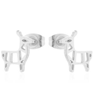 Minimalist silver reindeer stud earrings with geometric hollow design and butterfly backs