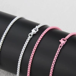 Minimalist pink and white stainless steel chain necklaces with lobster clasp finish