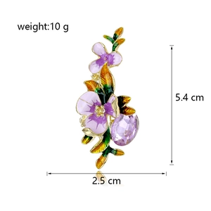 Broche fleur d'iris avec pétales d'huile violette et cristal de 5,4cm x 2,5cm