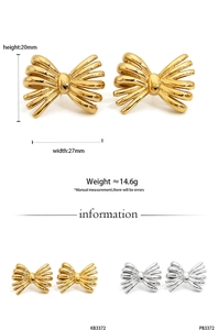 Detailed size specifications for gold and silver stainless steel bow stud earrings