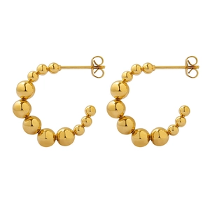 Boucles d'oreilles créoles en C en acier inoxydable doré avec perles dégradées chic