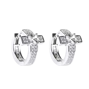 Silver cross hoop earrings for men with micro-pave cubic zirconia hip-hop jewelry style