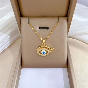 Evil Eye Pendant Necklace Titanium Steel Chain Copper Zircon Eyelash Blue Eye Jewelry Luxury Elegant Women