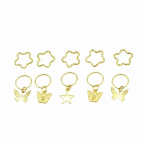 Golden DIY hair braid accessories set with butterfly and star charms for dreadlock styling