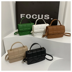 Multi-color collection of quilted PU leather handbags with top handles and shoulder straps