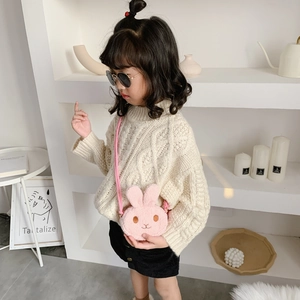 Pink plush rabbit shaped crossbody bag for girls with soft faux fur texture