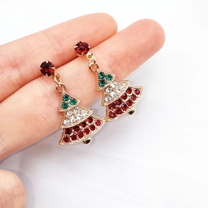 Christmas Tree Stud Earrings Alloy Rhinestone With 925 Sterling Silver Earring Post Sweet Hollow Holiday For Women