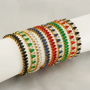 Fashion Stainless Steel Rhinestone Bracelet For Women 18K Gold Plated Adjustable Open Bangle Marquise Cut Crystal Jewelry