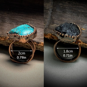 Adjustable vintage bronze rings with turquoise and black ore stones with size markers