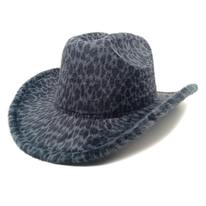 Chapeau de cowboy imprimé léopard en fausse fourrure épaisse et chaude gris foncé