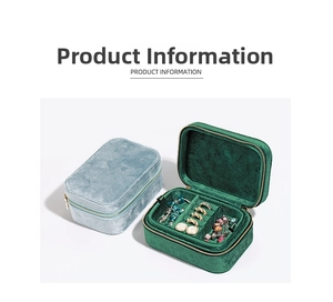 Detail of portable velvet jewelry case showing rings slots and earring storage