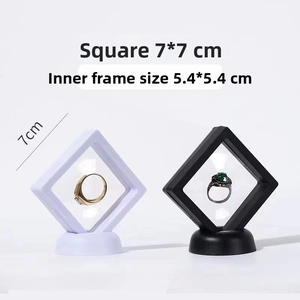 Detailed 7x7cm square floating jewelry display box with base for rings and necklaces