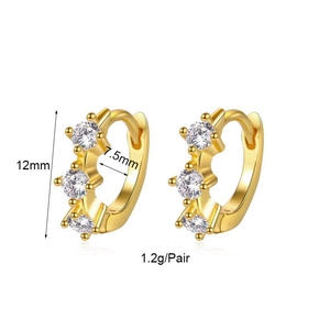 Lucky four-leaf clover gold stud earrings with cubic zirconia stones on white background