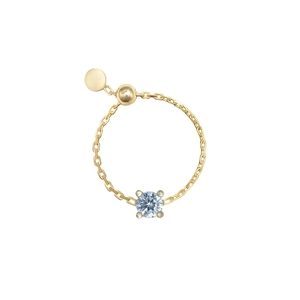 Detail of S925 sterling silver chain ring with light blue gemstone and hallmark tag