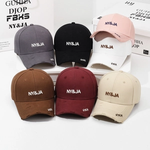 Distressed cotton baseball caps with NY&JA embroidery in multiple stylish colors