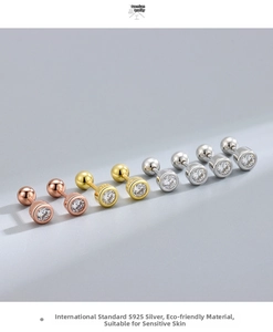 Macro view of S925 sterling silver hallmark and diamond screw back earring details