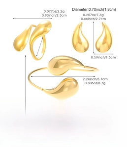 Detailed size chart for stainless steel ring, earrings, and bracelet jewelry set