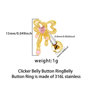 Detailed macro view showing dimensions and 316L stainless steel of the pink heart navel ring