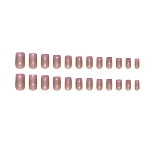 24-piece gradient cat-eye press-on nails in pink-purple to light coffee tones