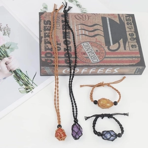 Collar De Bolsa De Red Tejida A Mano Piedra Natural Cristal En Bruto Amatista Citrino Cuerda Ajustable Colgante Boho Joyas