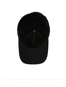 Detail showing the internal mesh lining and breathable sweatband of the black baseball cap