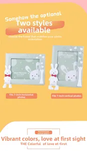Light green 7-inch cartoon photo frame with cute white rabbit ornament and lovely text