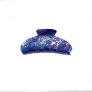 French style acrylic hair claw with blue and purple marble texture on white background