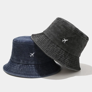 Chapeau Bob Coton Lavé Broderie Avion Vintage Protection Solaire Extérieur Décontracté Unisexe