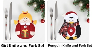 Creative Christmas utensil holders featuring a cute girl and a penguin in festive felt design
