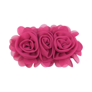 Detail of three magenta chiffon rose flowers for children's headbands and hair accessories