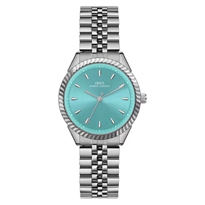 Classic silver stainless steel watch with a vibrant turquoise dial for women