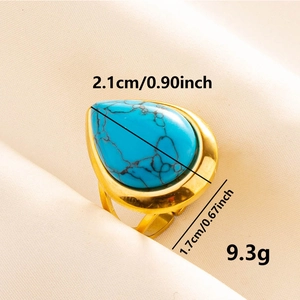 304 stainless steel adjustable gold ring with turquoise teardrop gemstone and dimensions