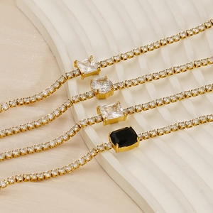 Adjustable gold plated tennis bracelets with sparkling white and black cubic zirconia stones