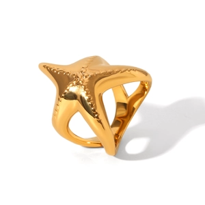 Minimalist 18K gold starfish stainless steel ring with dual split band design