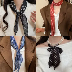 Vintage Printed Satin Scarf Necklace For Women Retro Paisley Polka Dot Pattern Satin Neck Tie Elegant Versatile Accessory