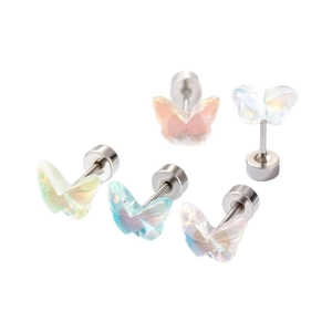Lot de cinq clous d'oreilles papillon colorés en acier titane et résine